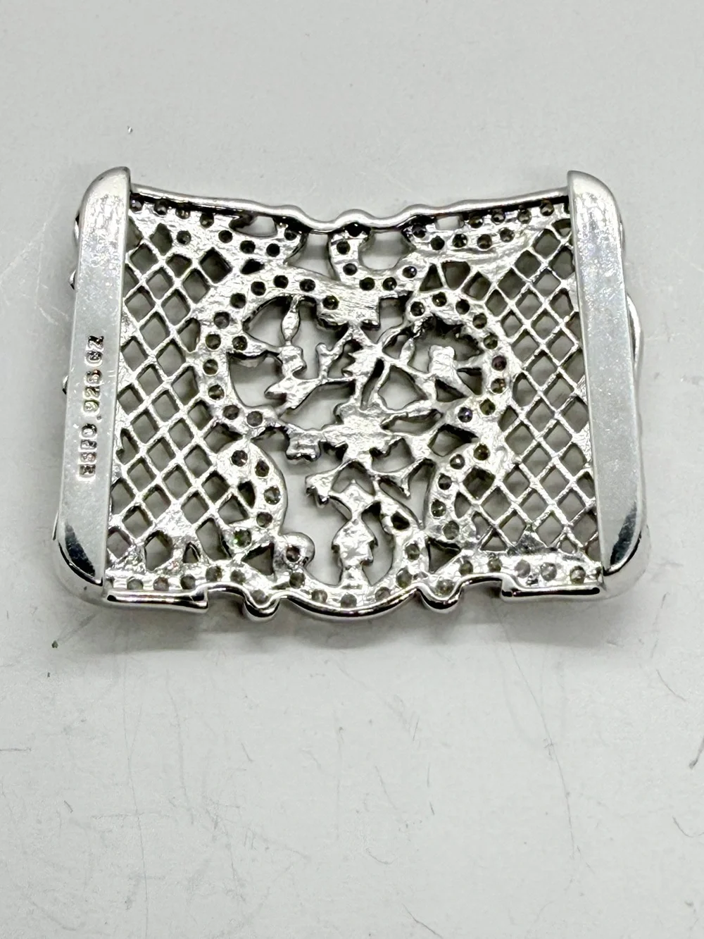 Joseph‎ Esposito ESPO 925 Silver CZ Gem Stones Belt Buckle Openwork Floral Motif